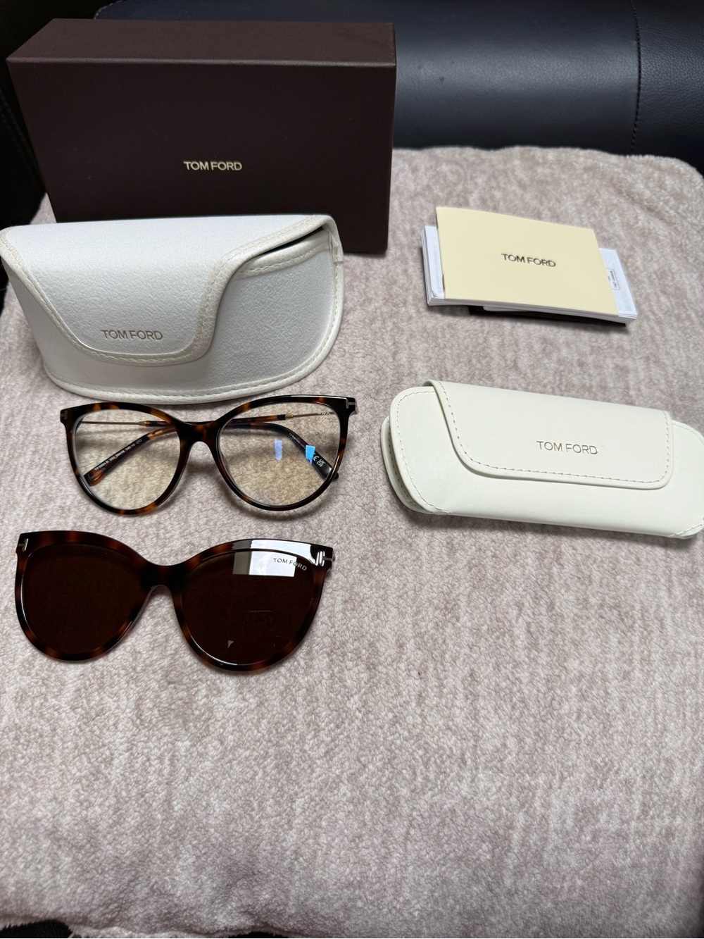 NIB Tom Ford Tortoise Cat Eye Blue Light Blocking EyeGlasses Clip On Sunglasses